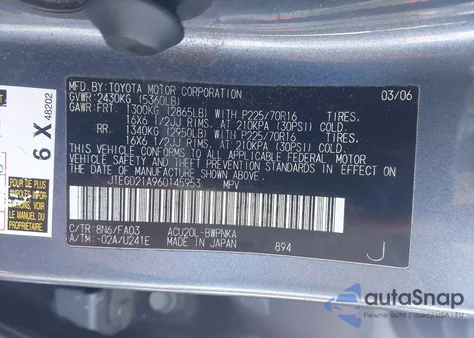 2006 Toyota Highlander from USA, damaged, VIN JTEGD21A960145953